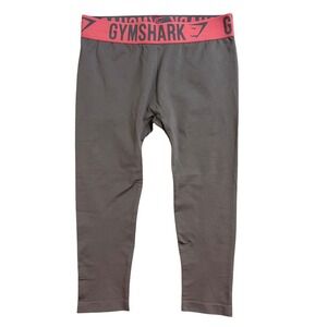 Gymshark Womens Gray Cropped Leggings Coral Logo Waistband Size Small